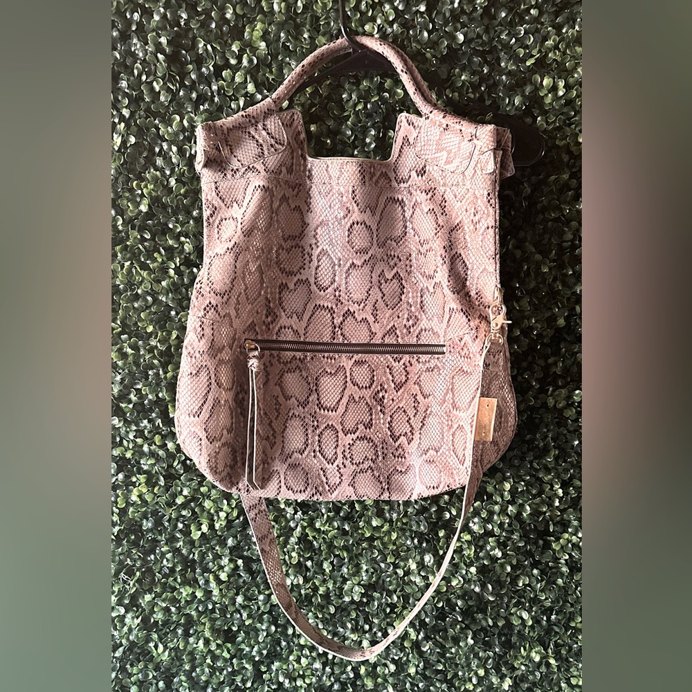 Foley & Corinna Gray Vegan Snakeskin Large Magnetic Tote
